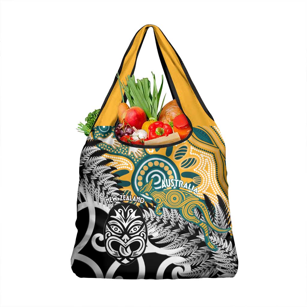 New Zealand Australia Rugby Grocery Bag Wallabies Aboriginal All Black Maori Tiki Together - Aussie Hoodie