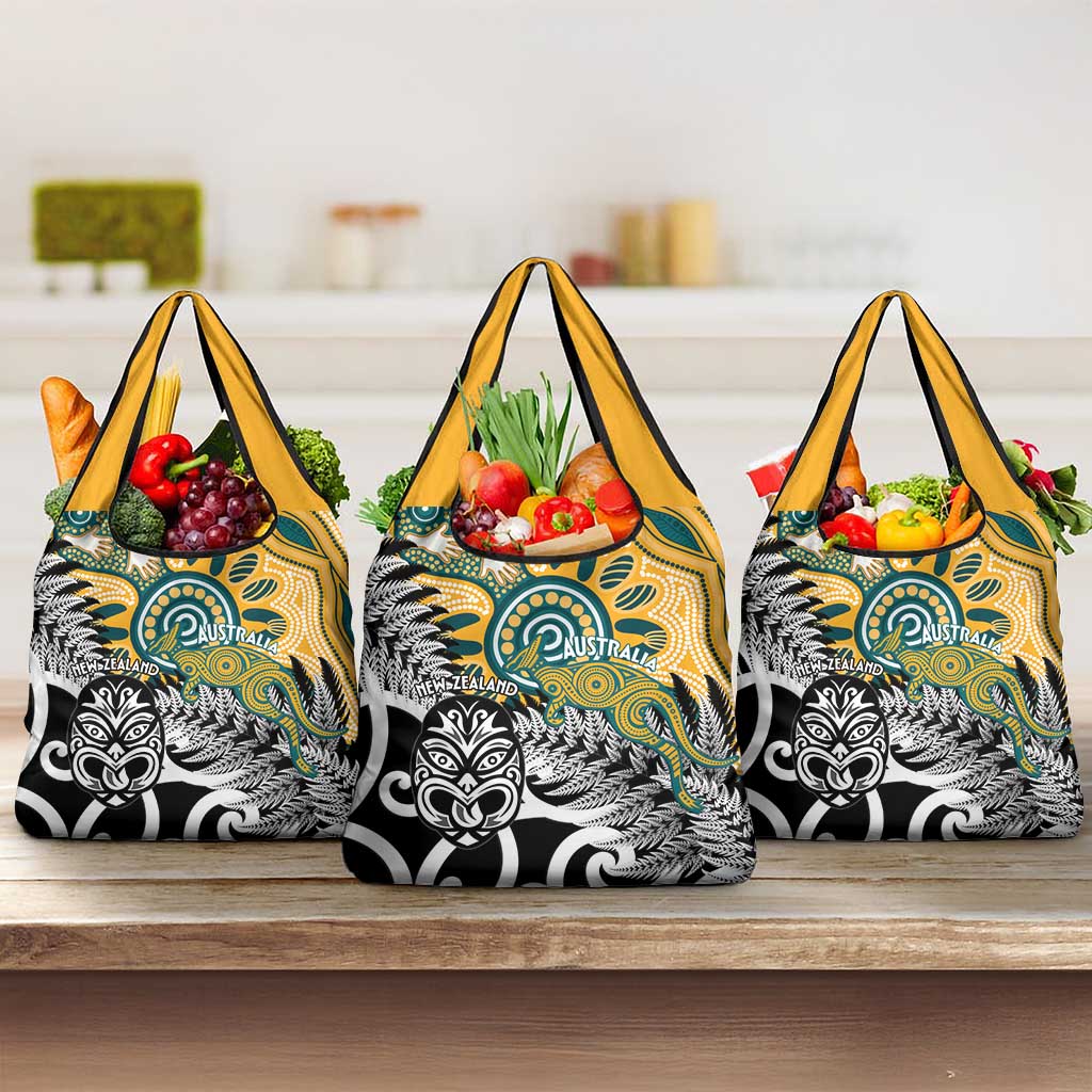 New Zealand Australia Rugby Grocery Bag Wallabies Aboriginal All Black Maori Tiki Together - Aussie Hoodie