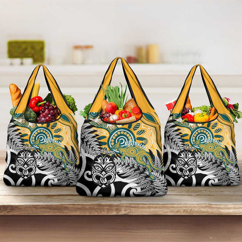 New Zealand Australia Rugby Grocery Bag Wallabies Aboriginal All Black Maori Tiki Together - Aussie Hoodie