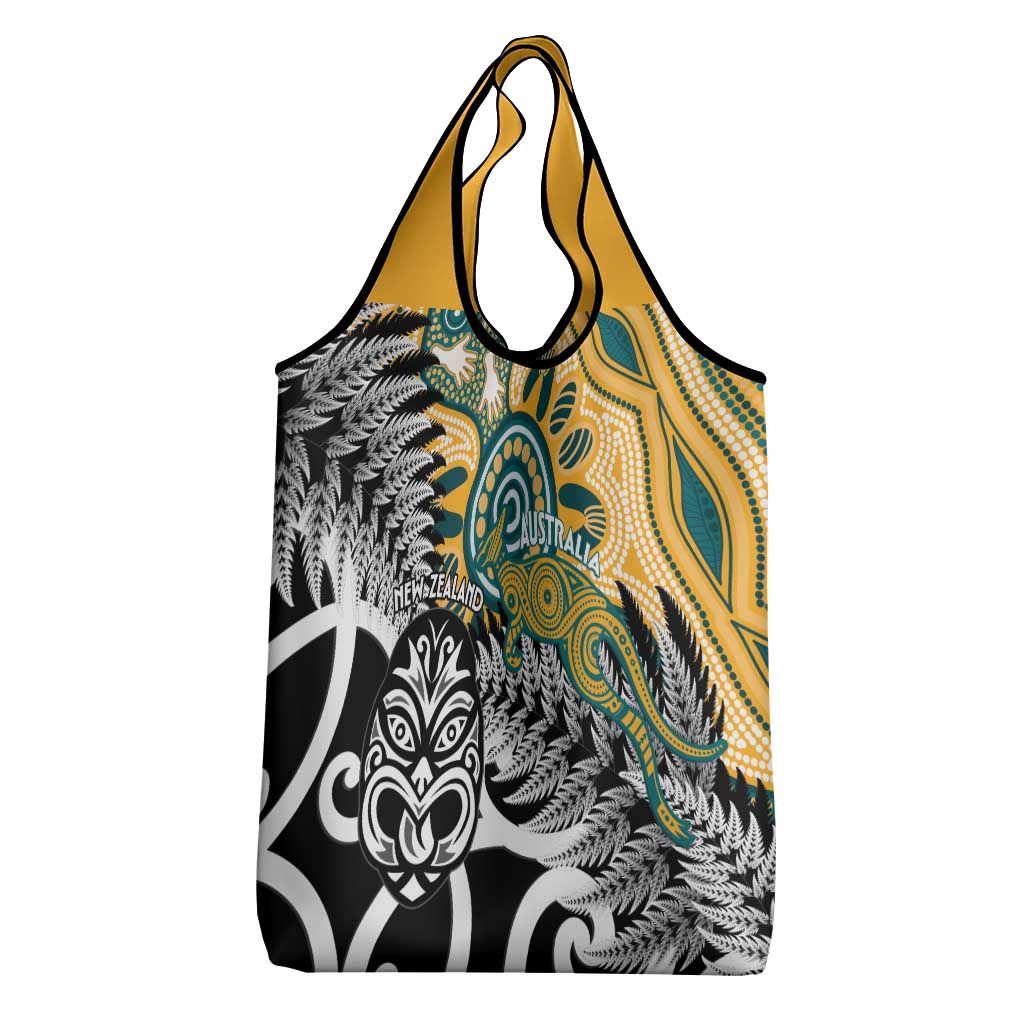 New Zealand Australia Rugby Grocery Bag Wallabies Aboriginal All Black Maori Tiki Together - Aussie Hoodie