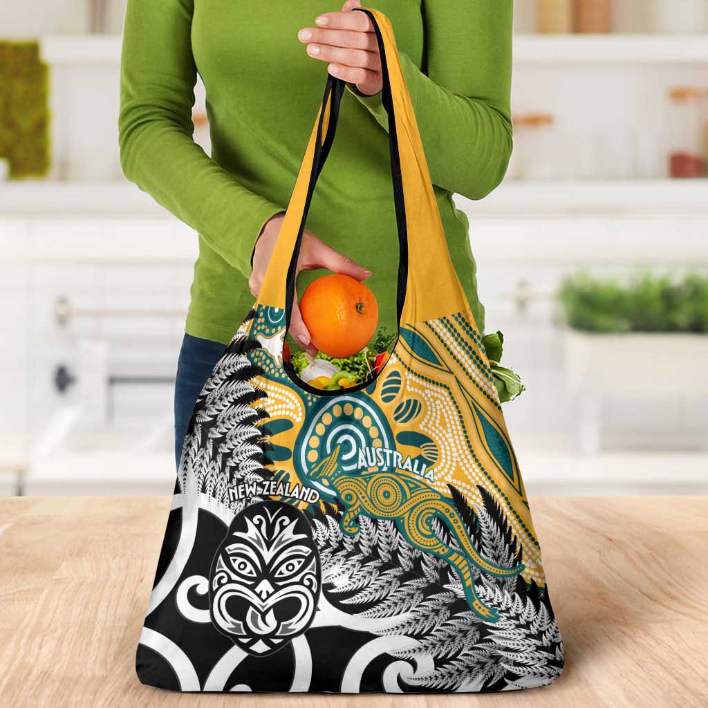 New Zealand Australia Rugby Grocery Bag Wallabies Aboriginal All Black Maori Tiki Together - Aussie Hoodie