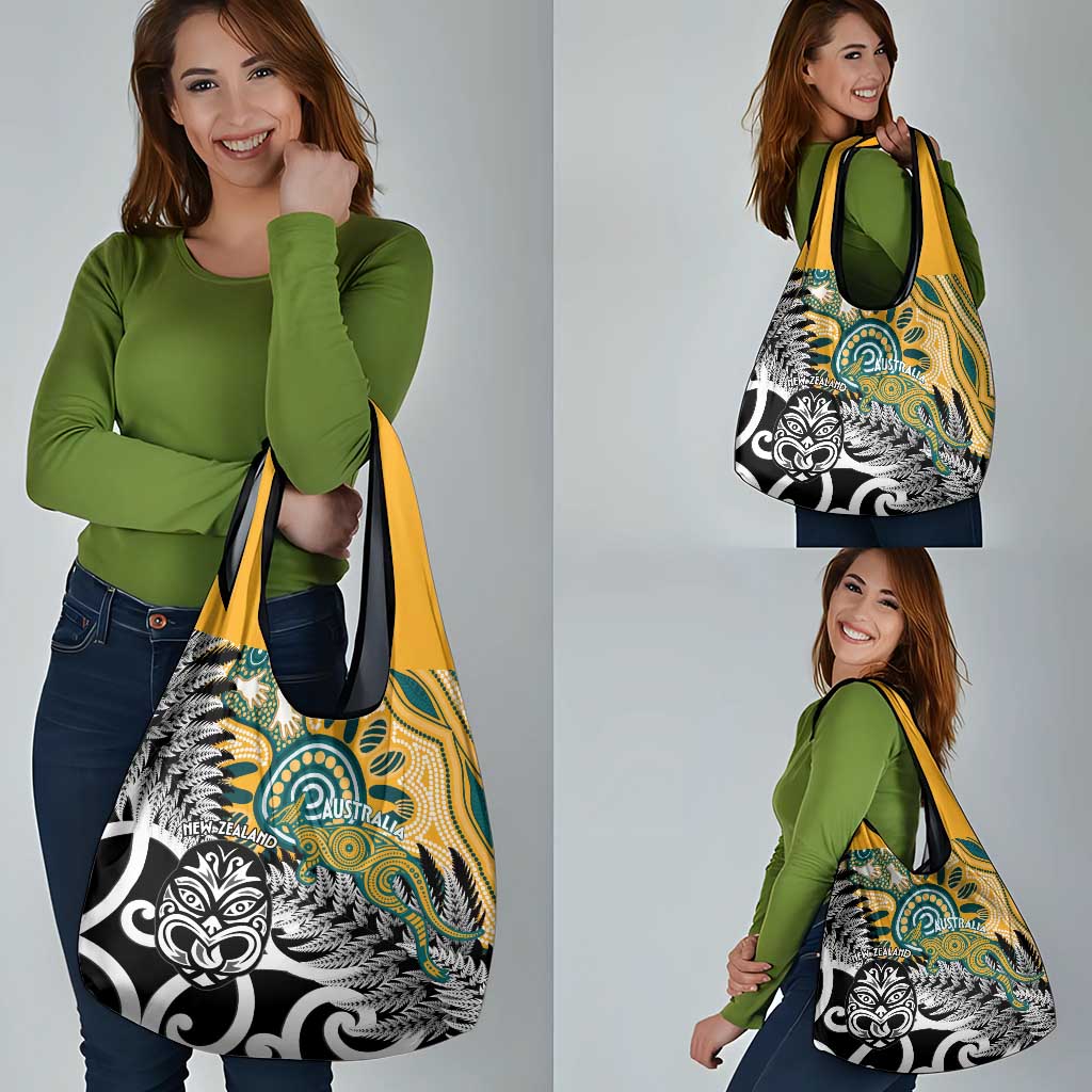 New Zealand Australia Rugby Grocery Bag Wallabies Aboriginal All Black Maori Tiki Together - Aussie Hoodie
