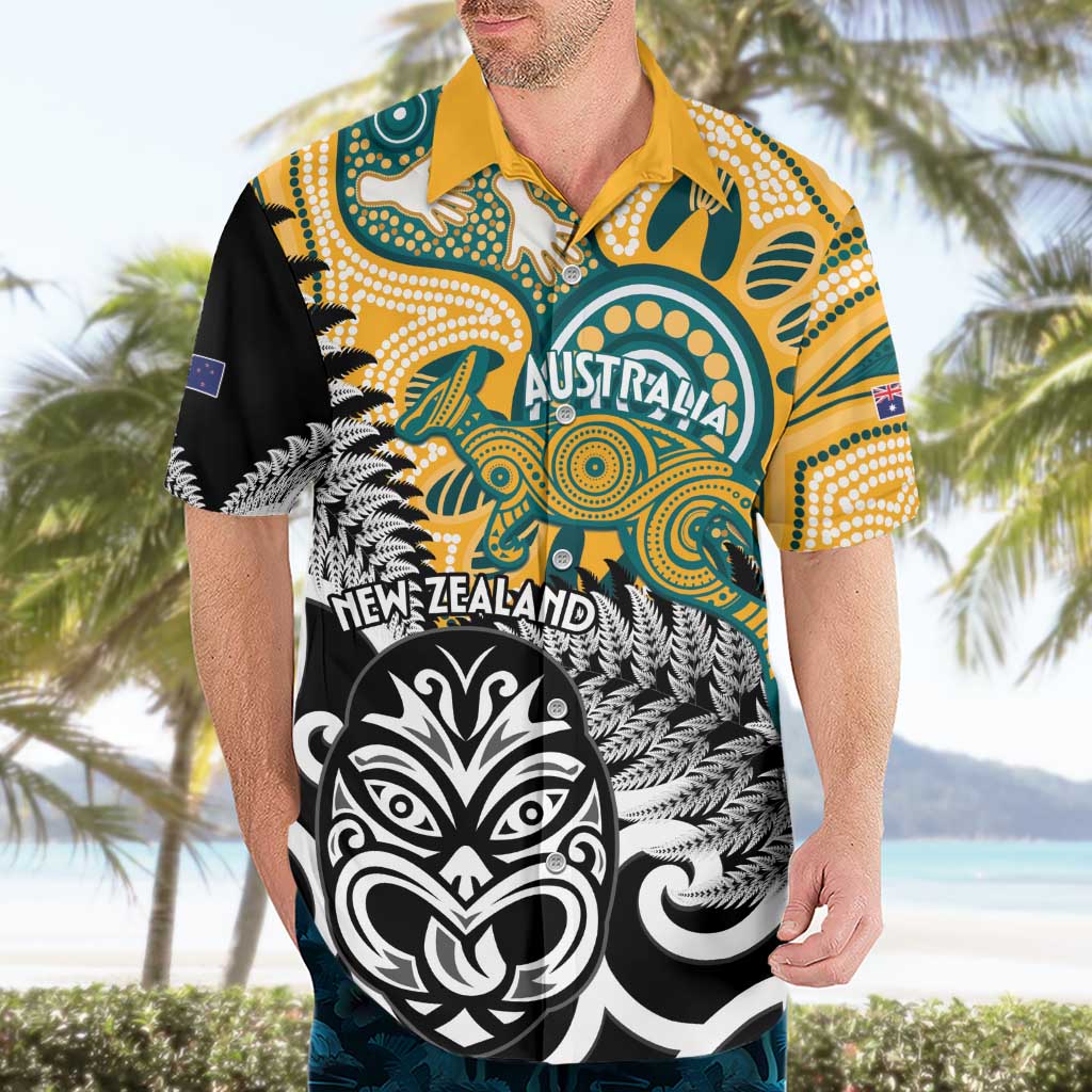 New Zealand Australia Rugby Custom Hawaiian Shirt Wallabies Aboriginal All Black Maori Tiki Together - Aussie Hoodie