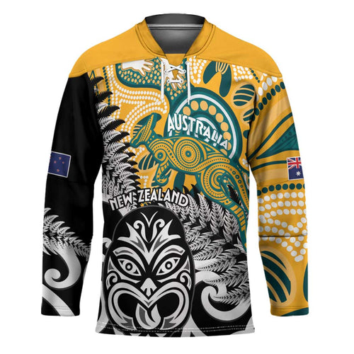 New Zealand Australia Rugby Custom Hockey Jersey Wallabies Aboriginal All Black Maori Tiki Together - Aussie Hoodie