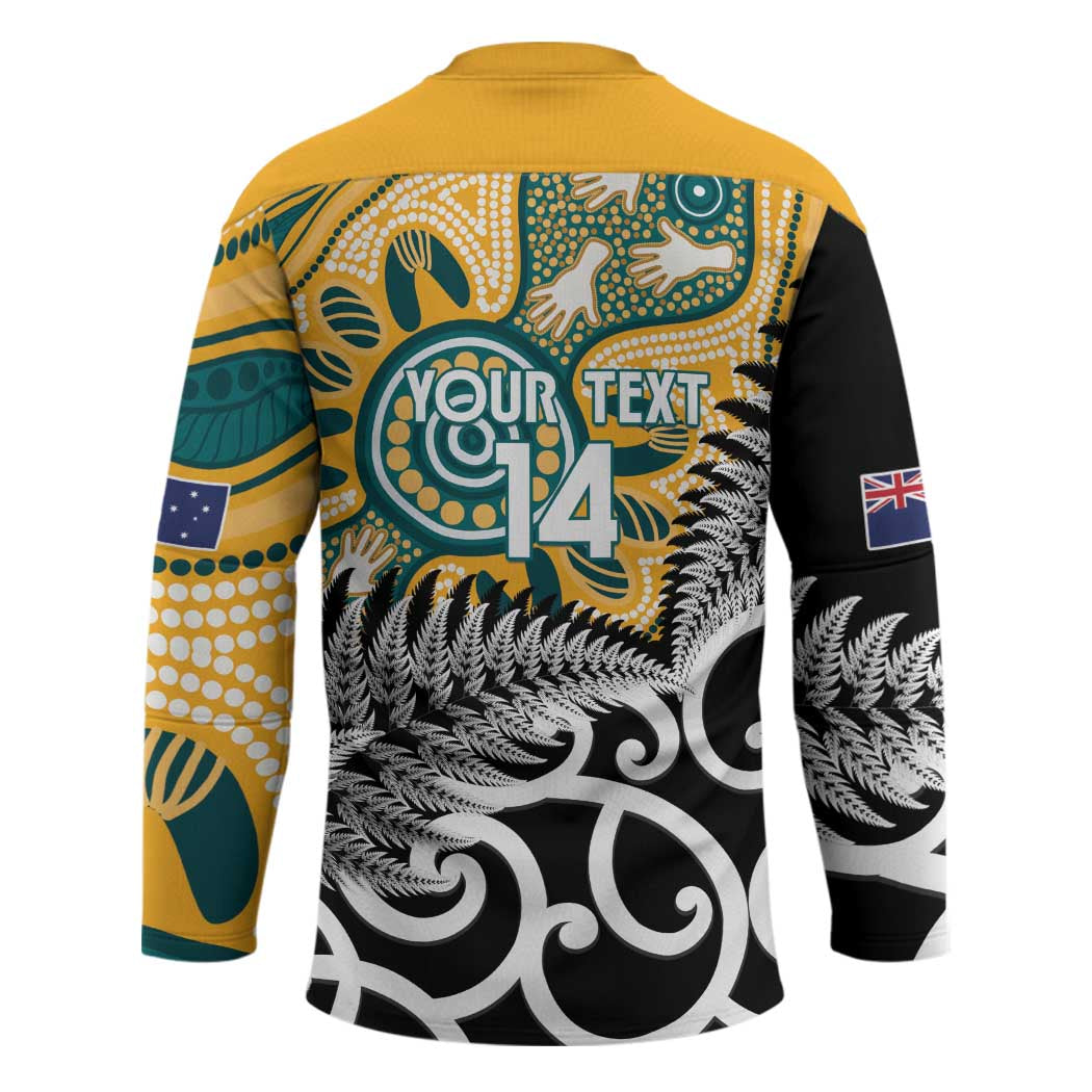 New Zealand Australia Rugby Custom Hockey Jersey Wallabies Aboriginal All Black Maori Tiki Together - Aussie Hoodie