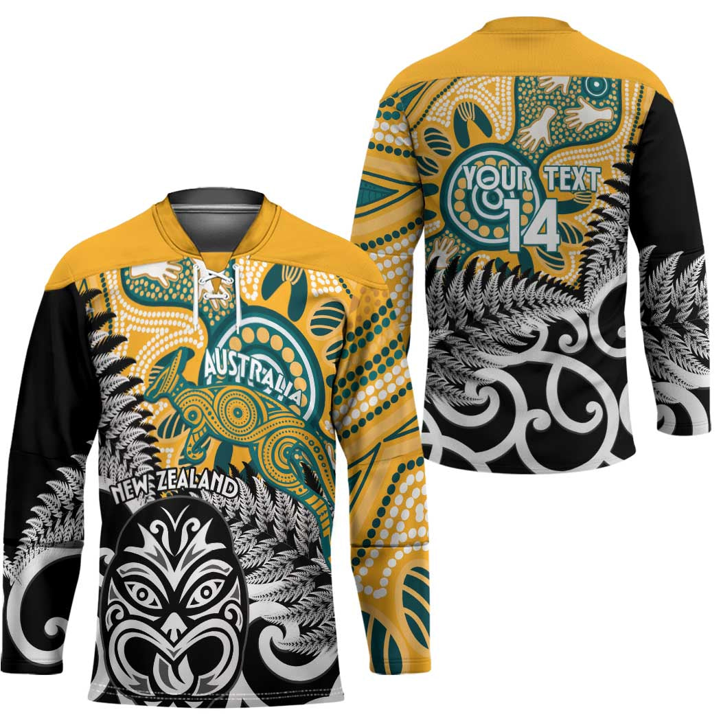 New Zealand Australia Rugby Custom Hockey Jersey Wallabies Aboriginal All Black Maori Tiki Together - Aussie Hoodie