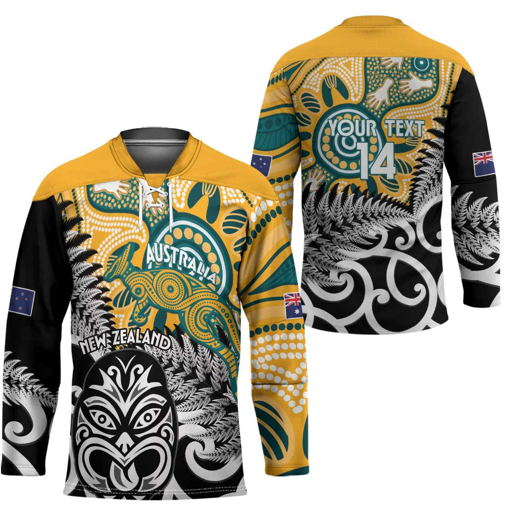 New Zealand Australia Rugby Custom Hockey Jersey Wallabies Aboriginal All Black Maori Tiki Together - Aussie Hoodie