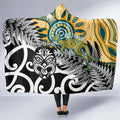 New Zealand Australia Rugby Hooded Blanket Wallabies Aboriginal All Black Maori Tiki Together - Aussie Hoodie