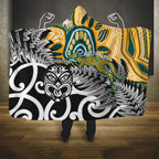 New Zealand Australia Rugby Hooded Blanket Wallabies Aboriginal All Black Maori Tiki Together - Aussie Hoodie