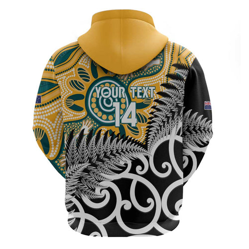 New Zealand Australia Rugby Custom Hoodie Wallabies Aboriginal All Black Maori Tiki Together - Aussie Hoodie