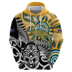 New Zealand Australia Rugby Custom Hoodie Wallabies Aboriginal All Black Maori Tiki Together - Aussie Hoodie