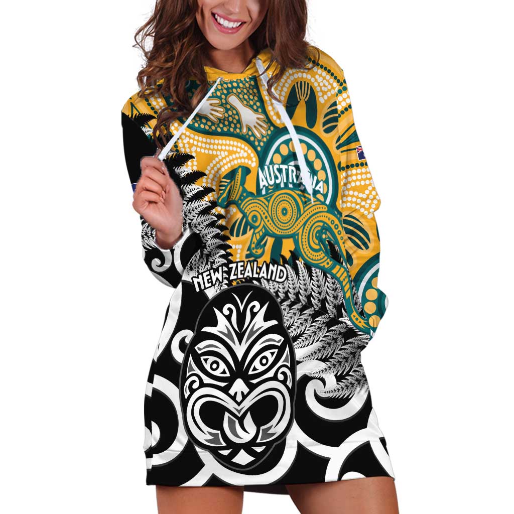 New Zealand Australia Rugby Custom Hoodie Dress Wallabies Aboriginal All Black Maori Tiki Together - Aussie Hoodie