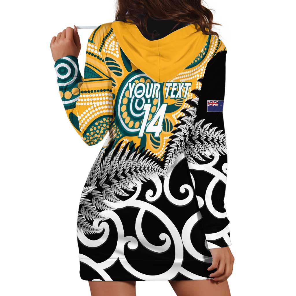 New Zealand Australia Rugby Custom Hoodie Dress Wallabies Aboriginal All Black Maori Tiki Together - Aussie Hoodie