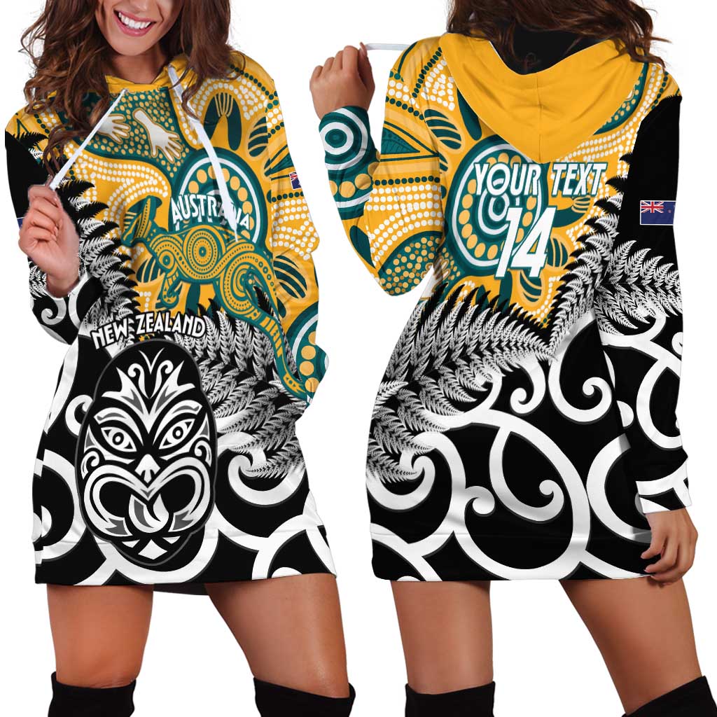 New Zealand Australia Rugby Custom Hoodie Dress Wallabies Aboriginal All Black Maori Tiki Together - Aussie Hoodie