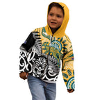 New Zealand Australia Rugby Custom Kid Hoodie Wallabies Aboriginal All Black Maori Tiki Together - Aussie Hoodie