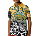 New Zealand Australia Rugby Custom Kid Polo Shirt Wallabies Aboriginal All Black Maori Tiki Together - Aussie Hoodie