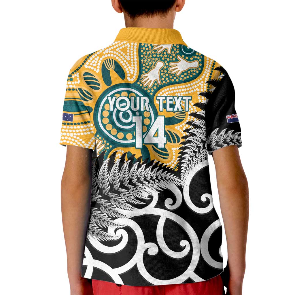 New Zealand Australia Rugby Custom Kid Polo Shirt Wallabies Aboriginal All Black Maori Tiki Together - Aussie Hoodie