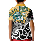 New Zealand Australia Rugby Custom Kid Polo Shirt Wallabies Aboriginal All Black Maori Tiki Together - Aussie Hoodie