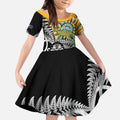 New Zealand Australia Rugby Custom Kid Short Sleeve Dress Wallabies Aboriginal All Black Maori Tiki Together - Aussie Hoodie