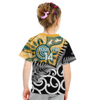 New Zealand Australia Rugby Custom Kid T Shirt Wallabies Aboriginal All Black Maori Tiki Together - Aussie Hoodie