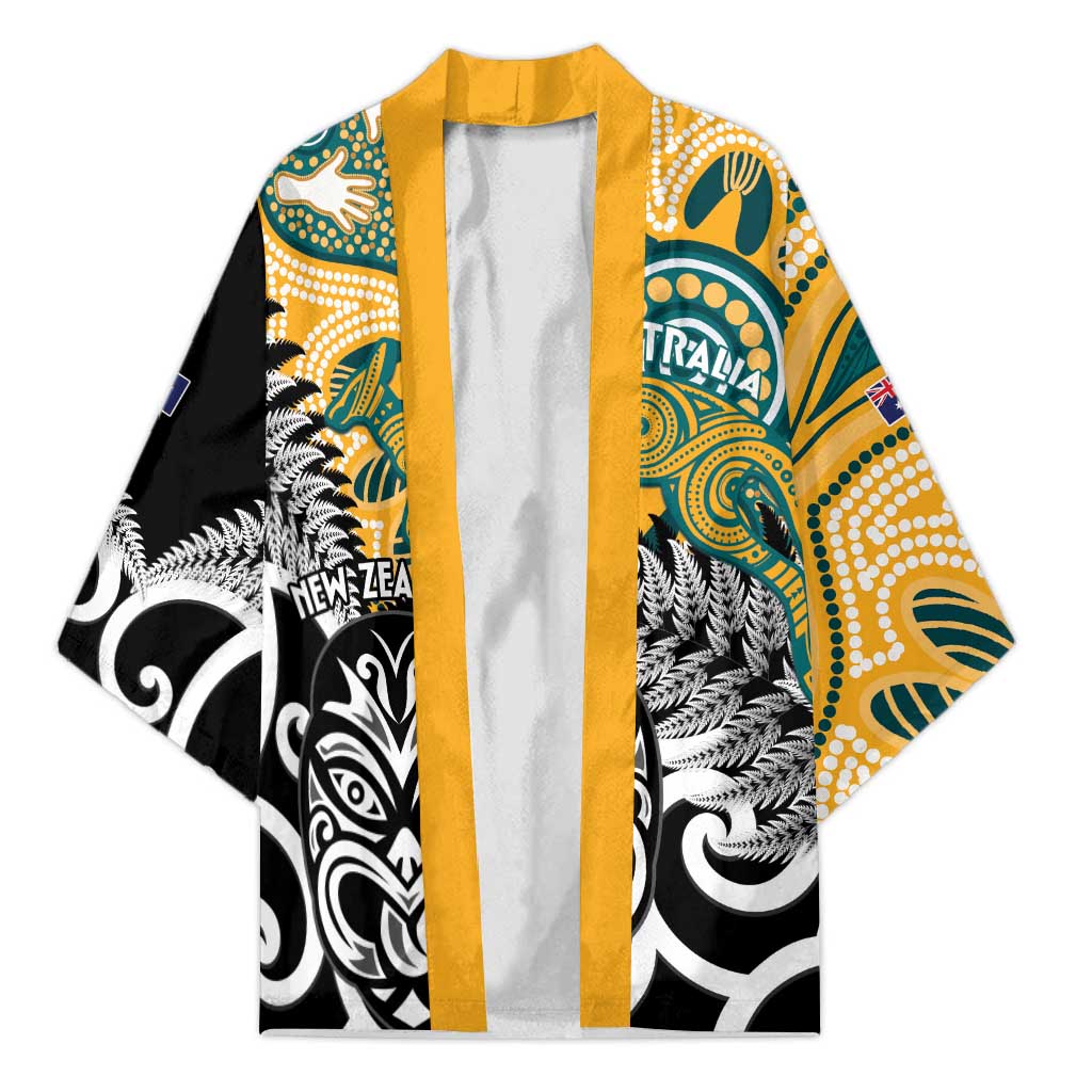 New Zealand Australia Rugby Custom Kimono Wallabies Aboriginal All Black Maori Tiki Together - Aussie Hoodie