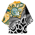 New Zealand Australia Rugby Custom Kimono Wallabies Aboriginal All Black Maori Tiki Together - Aussie Hoodie
