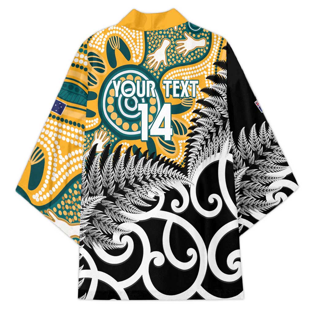 New Zealand Australia Rugby Custom Kimono Wallabies Aboriginal All Black Maori Tiki Together - Aussie Hoodie