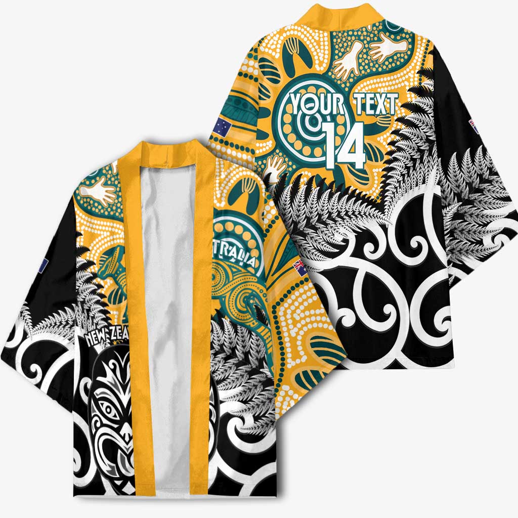 New Zealand Australia Rugby Custom Kimono Wallabies Aboriginal All Black Maori Tiki Together - Aussie Hoodie