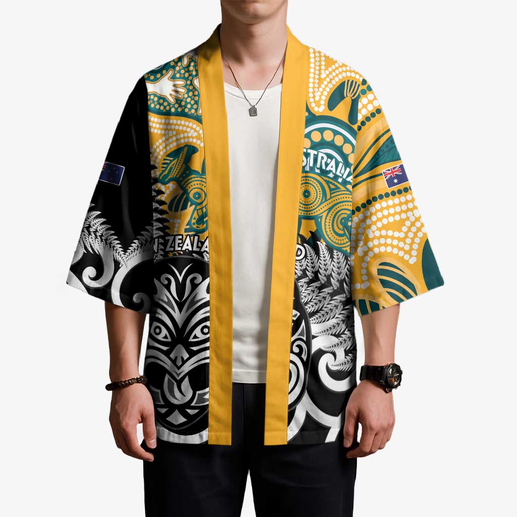 New Zealand Australia Rugby Custom Kimono Wallabies Aboriginal All Black Maori Tiki Together - Aussie Hoodie
