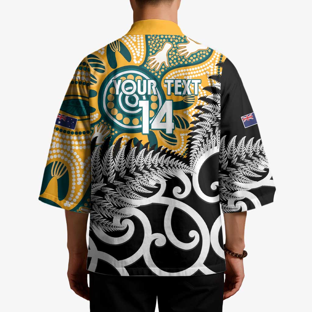 New Zealand Australia Rugby Custom Kimono Wallabies Aboriginal All Black Maori Tiki Together - Aussie Hoodie