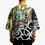 New Zealand Australia Rugby Custom Kimono Wallabies Aboriginal All Black Maori Tiki Together - Aussie Hoodie