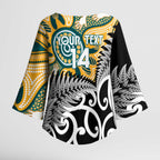 New Zealand Australia Rugby Custom Kimono Sleeve Blouse Wallabies Aboriginal All Black Maori Tiki Together - Aussie Hoodie