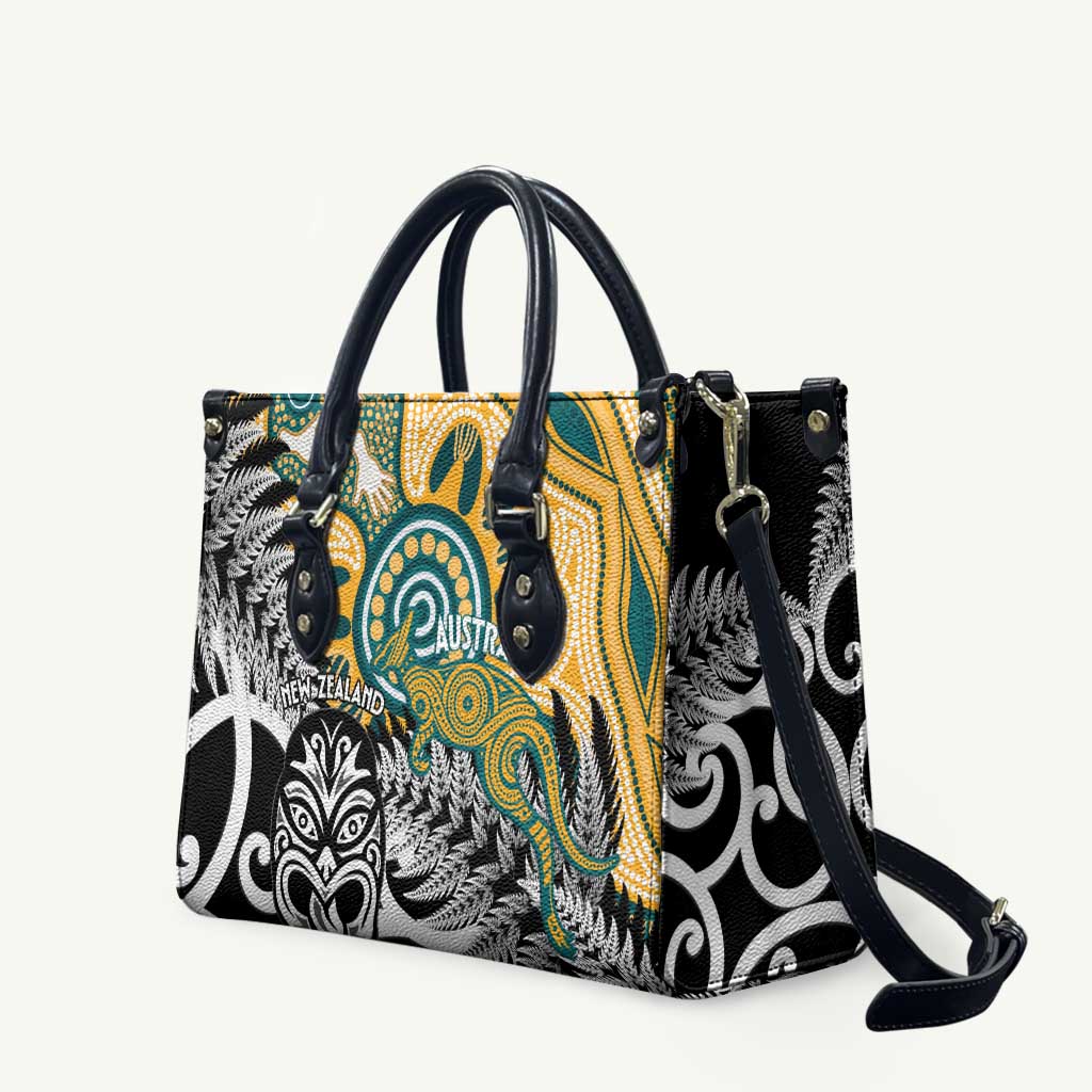 New Zealand Australia Rugby Leather Bag Wallabies Aboriginal All Black Maori Tiki Together - Aussie Hoodie
