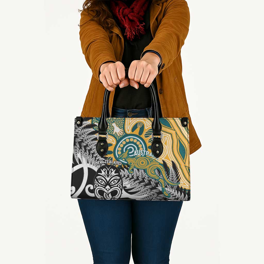 New Zealand Australia Rugby Leather Bag Wallabies Aboriginal All Black Maori Tiki Together - Aussie Hoodie