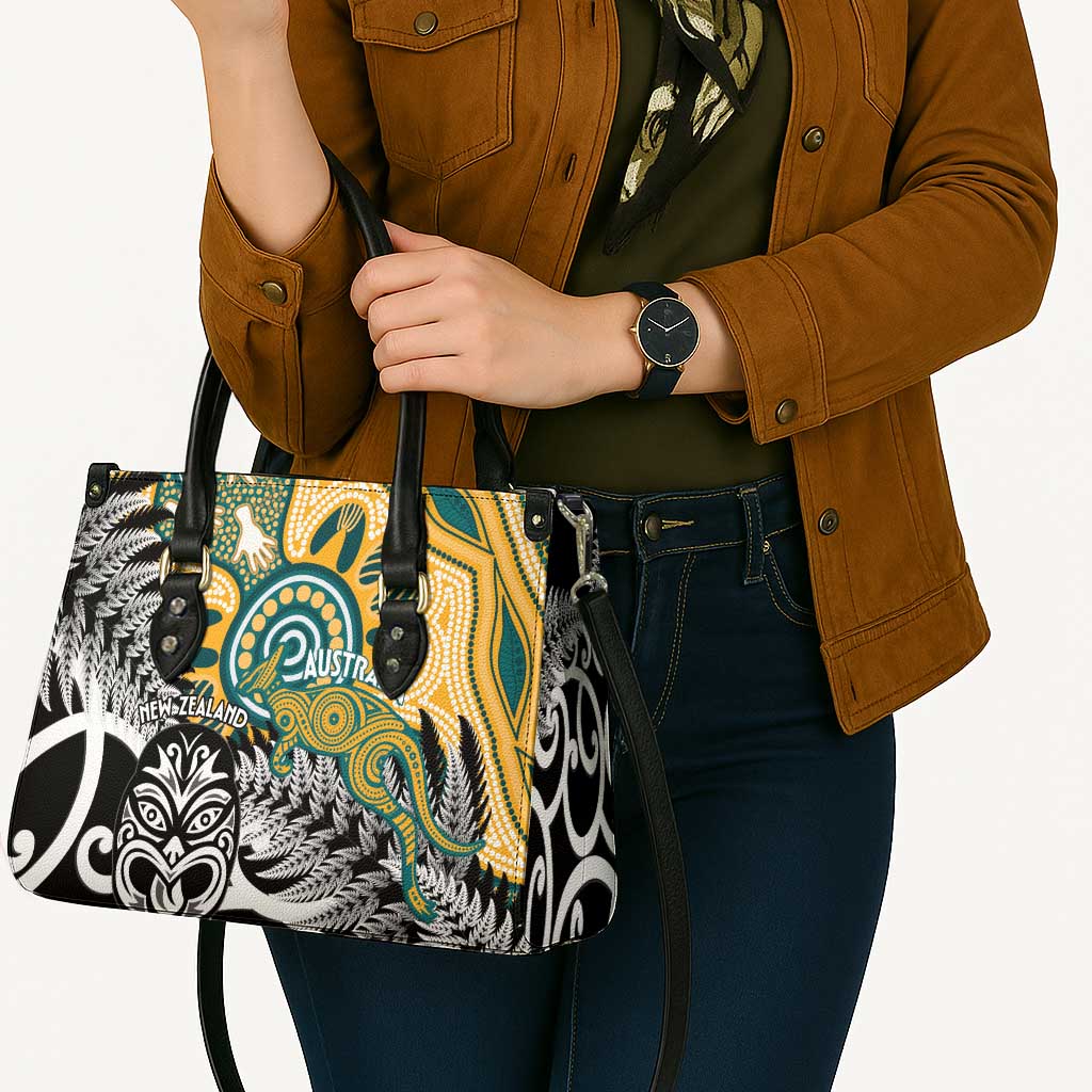 New Zealand Australia Rugby Leather Bag Wallabies Aboriginal All Black Maori Tiki Together - Aussie Hoodie