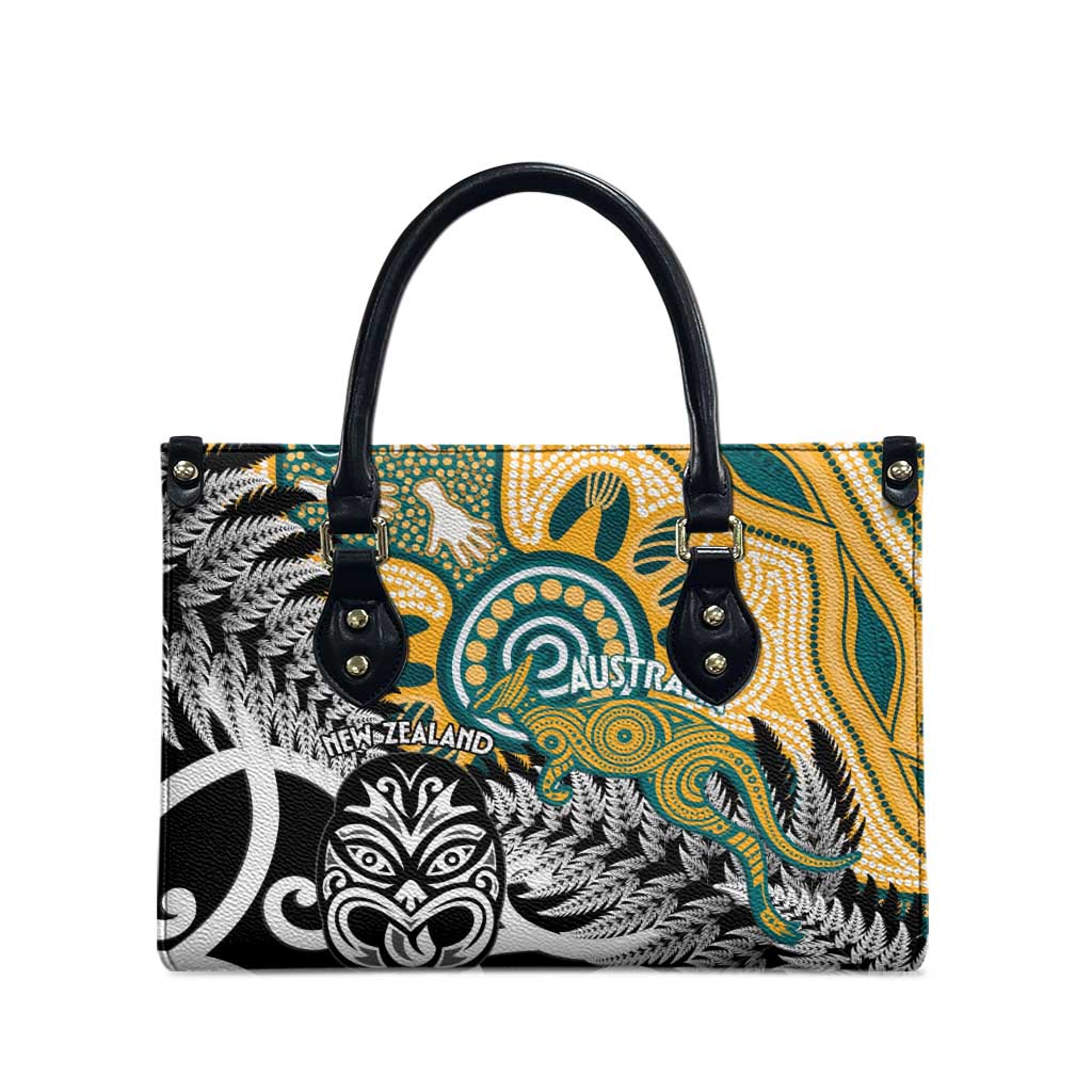 New Zealand Australia Rugby Leather Bag Wallabies Aboriginal All Black Maori Tiki Together - Aussie Hoodie