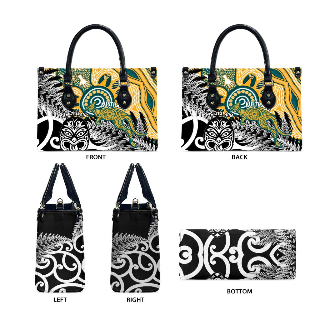 New Zealand Australia Rugby Leather Bag Wallabies Aboriginal All Black Maori Tiki Together - Aussie Hoodie