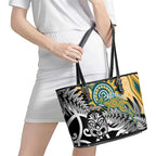 New Zealand Australia Rugby Leather Tote Bag Wallabies Aboriginal All Black Maori Tiki Together - Aussie Hoodie
