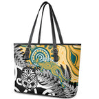 New Zealand Australia Rugby Leather Tote Bag Wallabies Aboriginal All Black Maori Tiki Together - Aussie Hoodie