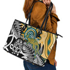 New Zealand Australia Rugby Leather Tote Bag Wallabies Aboriginal All Black Maori Tiki Together - Aussie Hoodie