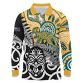 New Zealand Australia Rugby Custom Long Sleeve Polo Shirt Wallabies Aboriginal All Black Maori Tiki Together - Aussie Hoodie