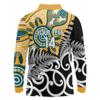 New Zealand Australia Rugby Custom Long Sleeve Polo Shirt Wallabies Aboriginal All Black Maori Tiki Together - Aussie Hoodie