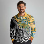New Zealand Australia Rugby Custom Long Sleeve Polo Shirt Wallabies Aboriginal All Black Maori Tiki Together - Aussie Hoodie