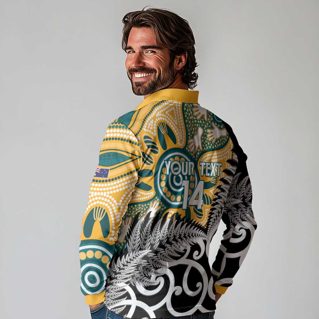 New Zealand Australia Rugby Custom Long Sleeve Polo Shirt Wallabies Aboriginal All Black Maori Tiki Together - Aussie Hoodie