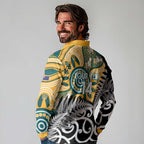 New Zealand Australia Rugby Custom Long Sleeve Polo Shirt Wallabies Aboriginal All Black Maori Tiki Together - Aussie Hoodie