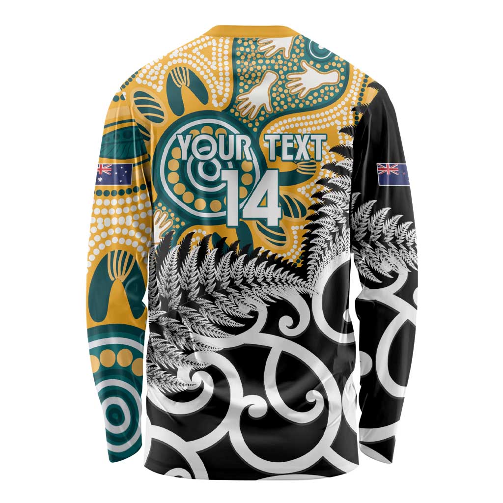 New Zealand Australia Rugby Custom Long Sleeve Shirt Wallabies Aboriginal All Black Maori Tiki Together - Aussie Hoodie