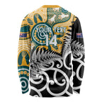 New Zealand Australia Rugby Custom Long Sleeve Shirt Wallabies Aboriginal All Black Maori Tiki Together - Aussie Hoodie