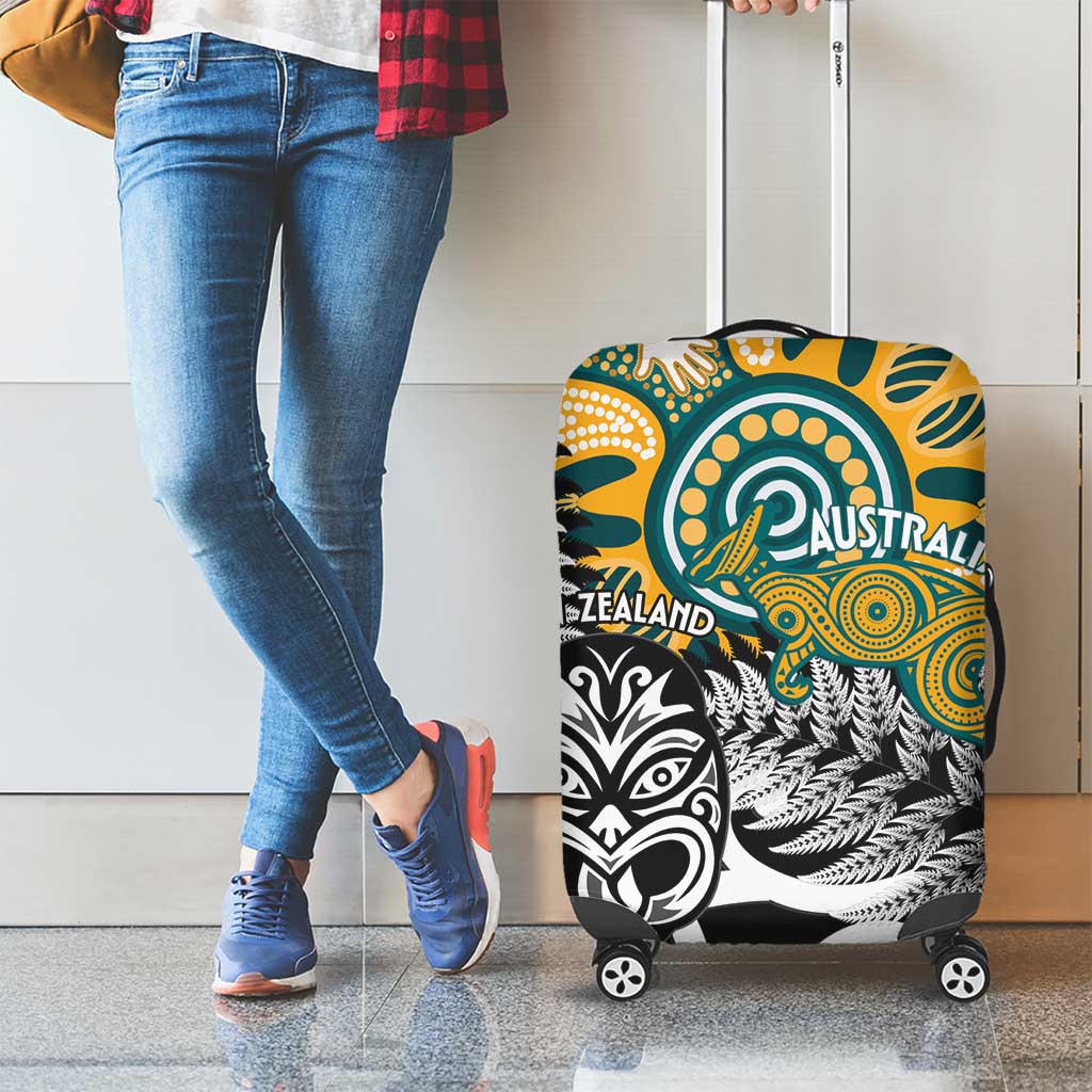 New Zealand Australia Rugby Luggage Cover Wallabies Aboriginal All Black Maori Tiki Together - Aussie Hoodie