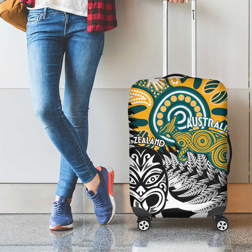 New Zealand Australia Rugby Luggage Cover Wallabies Aboriginal All Black Maori Tiki Together - Aussie Hoodie