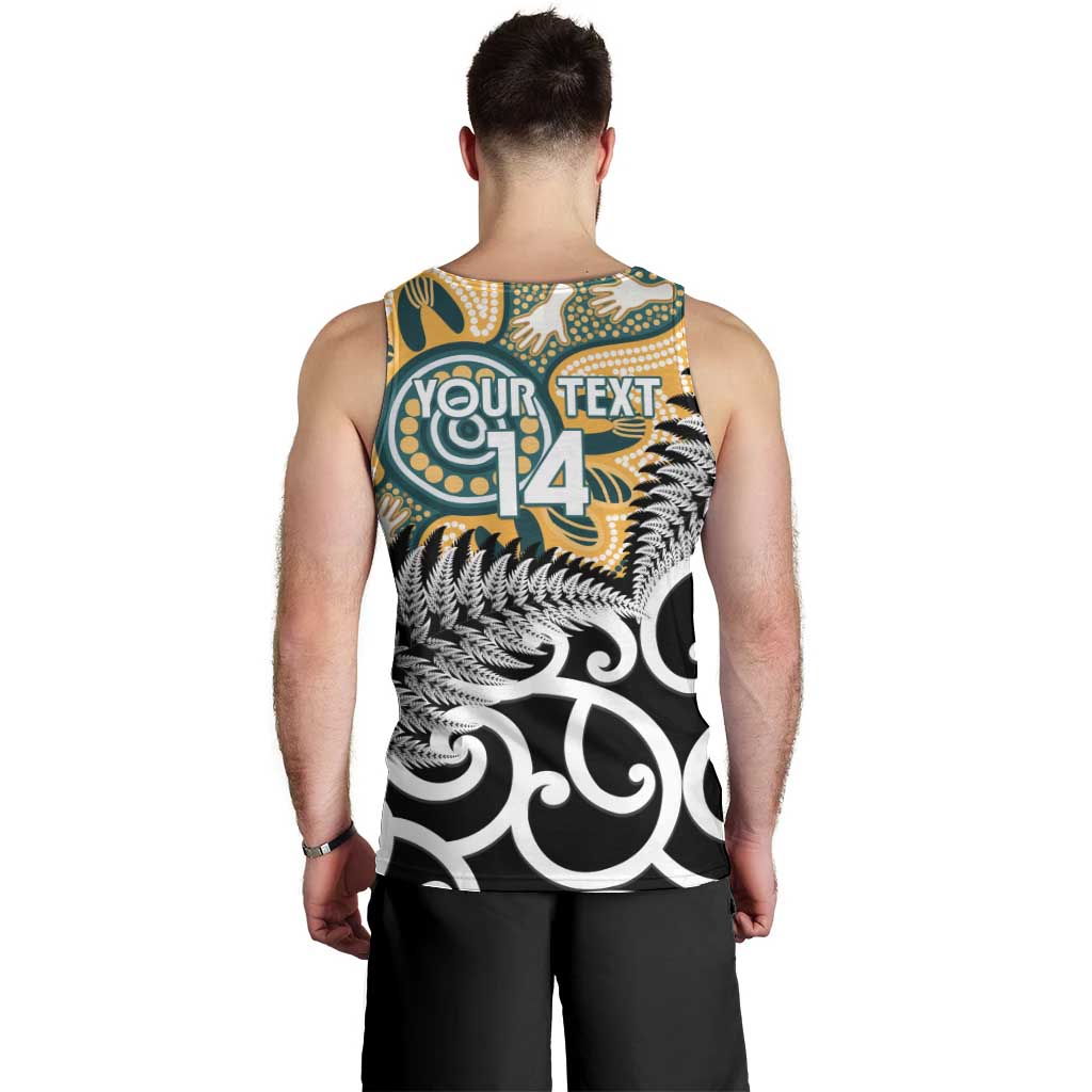 New Zealand Australia Rugby Custom Men Tank Top Wallabies Aboriginal All Black Maori Tiki Together - Aussie Hoodie
